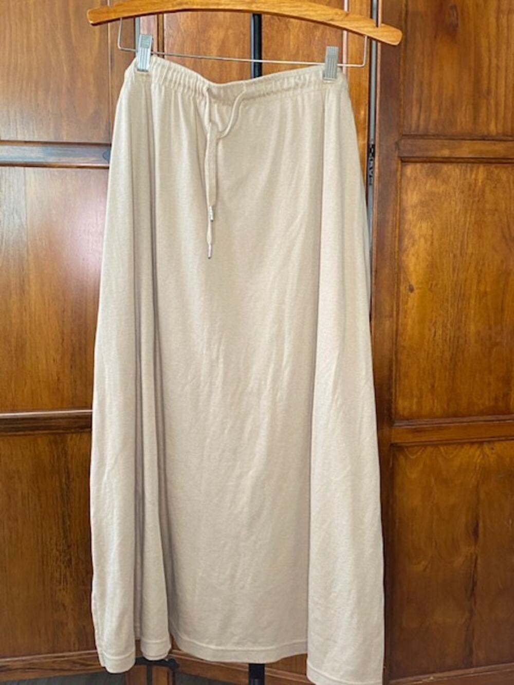Woman Within 3X Petite Beige Knit Maxi Skirt Drawstring Elastic Waist 30/32